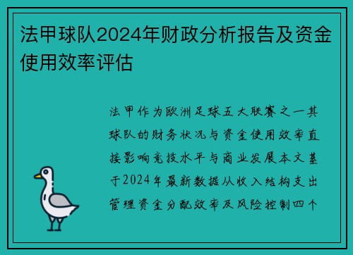 法甲球队2024年财政分析报告及资金使用效率评估
